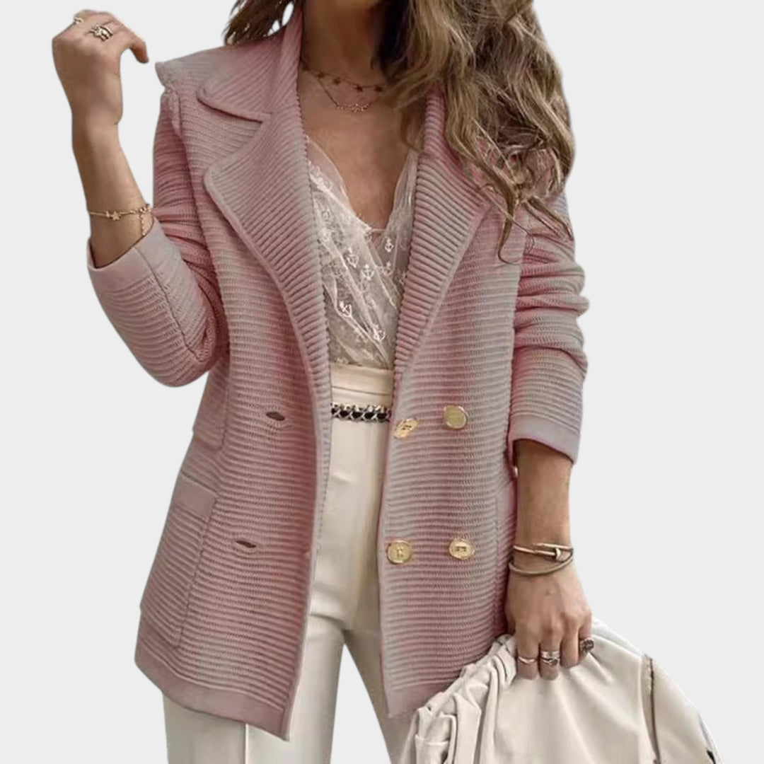 Women’s Blazer Knit Double Breasted Lapel Collar