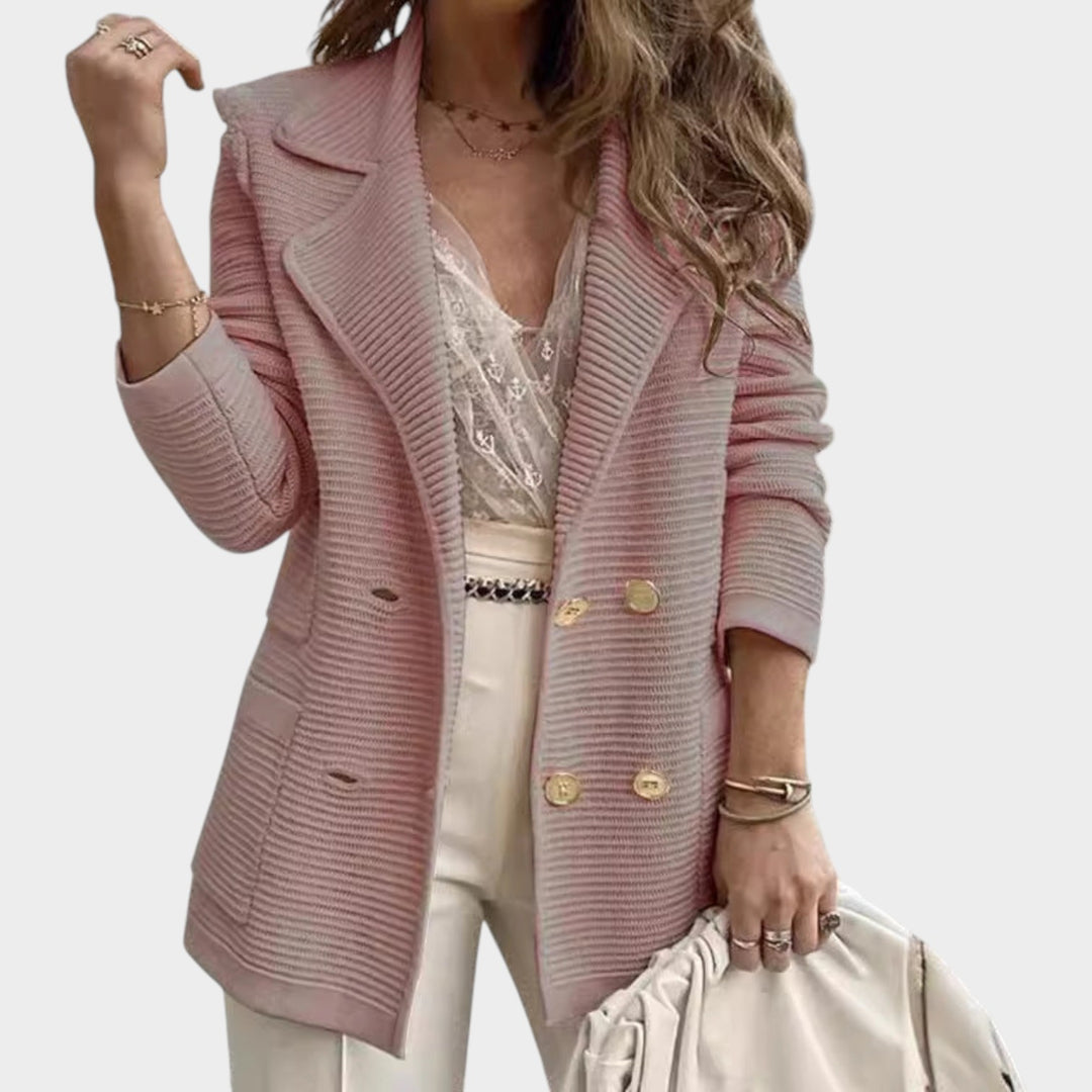 Women’s Knit Blazer Double Breasted Lapel Collar
