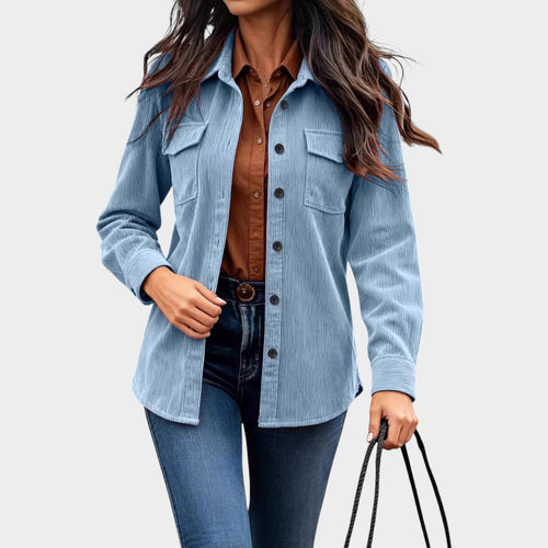 Women’s Corduroy Jacket Button Front Practical Chest Pockets