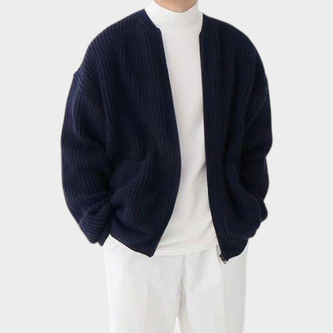 Stand Collar Full-Zip Knit | Cardigan