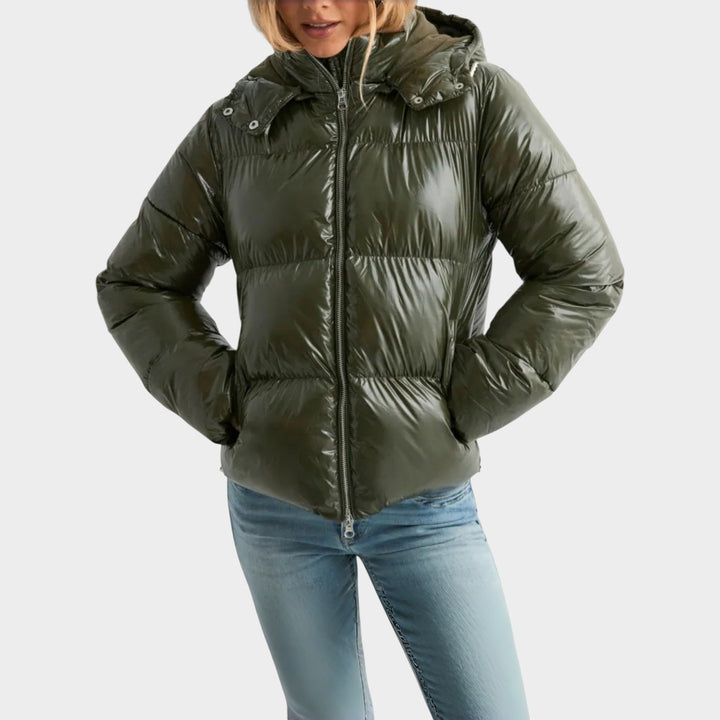 Women’s Puffer Jacket Quilted Adjustable Hood Zip Pockets Casual Style