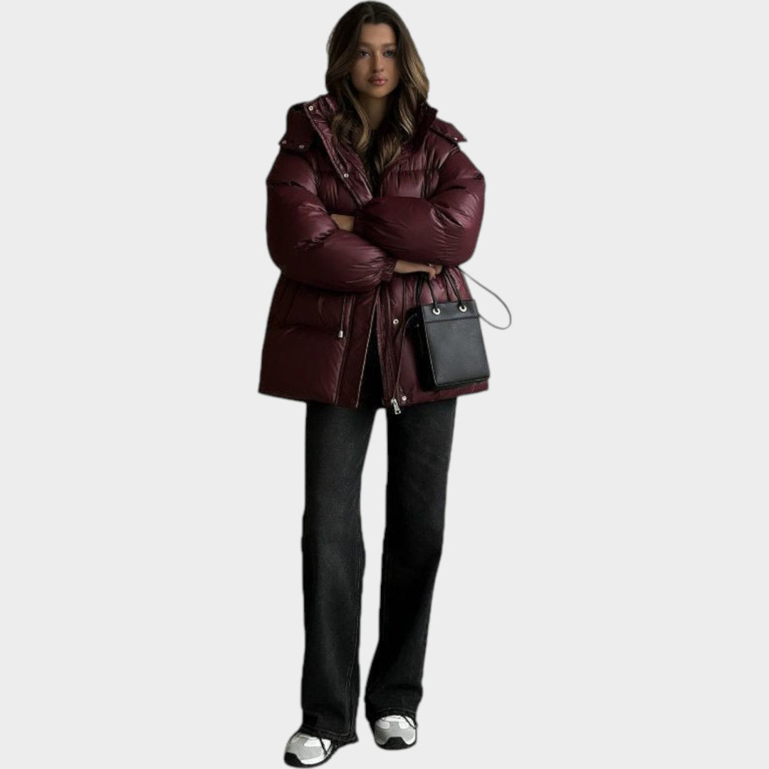 Women’s Puffer Jacket Adjustable Drawstring Waist Hooded
