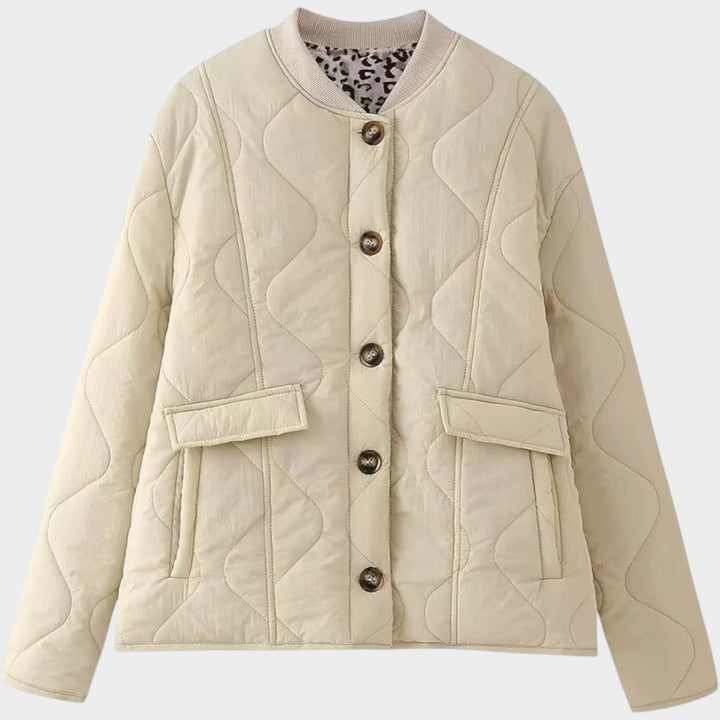 Women’s Quilted Jacket Casual Crew Neck Button Front Pocket