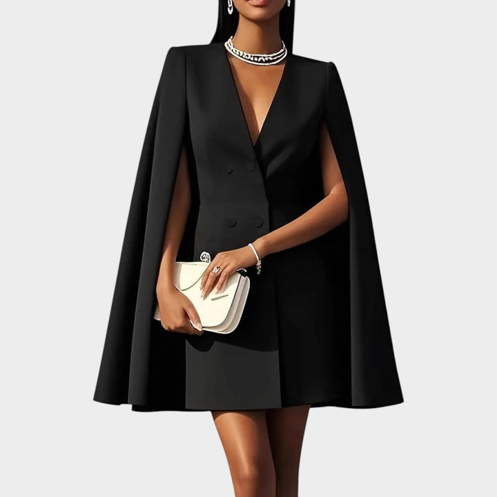 Women’s Blazer Dress | Elegant Double-Breasted Cape Mini for Party &amp; Formal Events