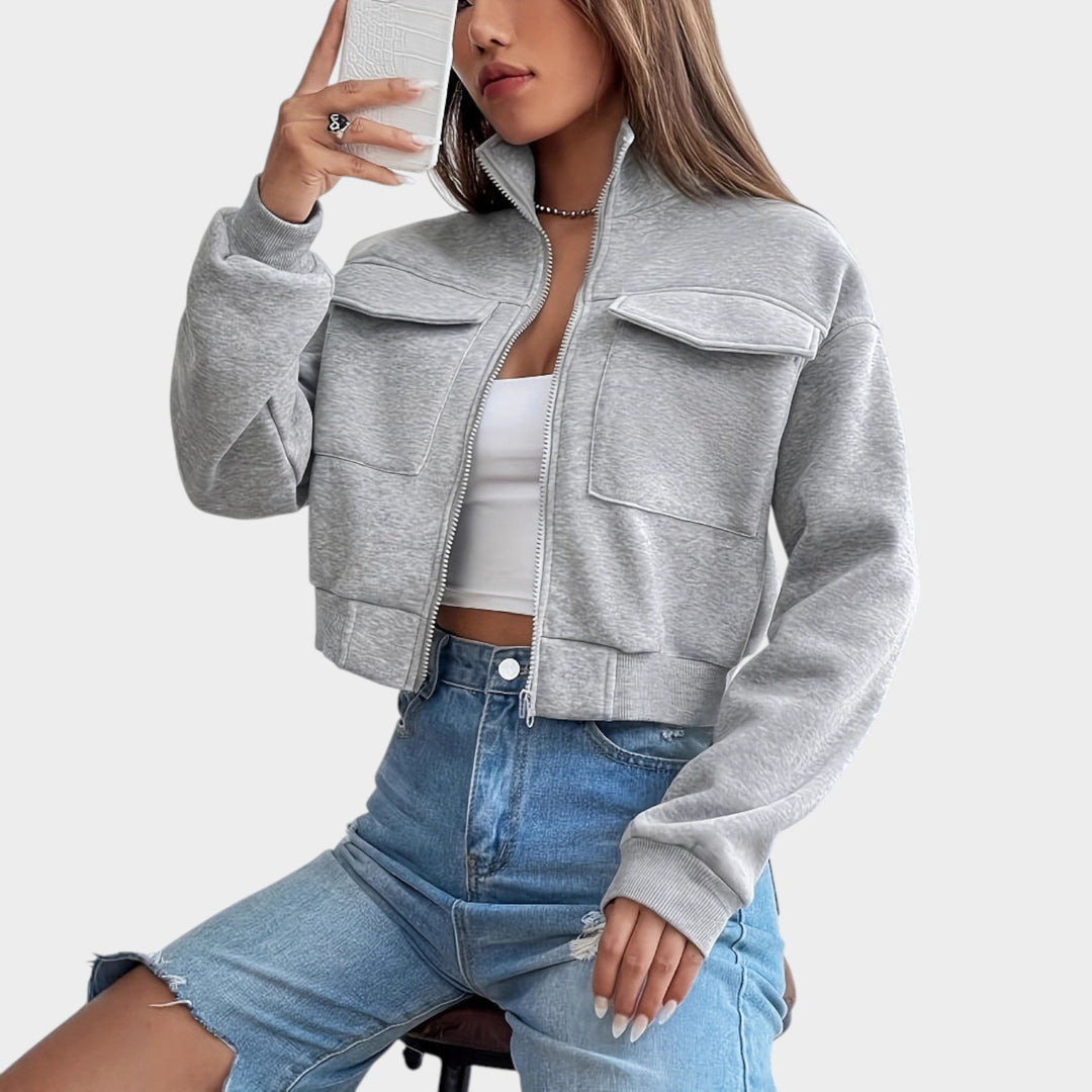 Women’s Jacket Cropped Zip Up Pocket Detail