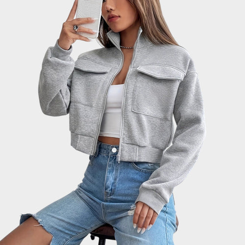 Women’s Jacket Cropped Zip Up Pocket Detail
