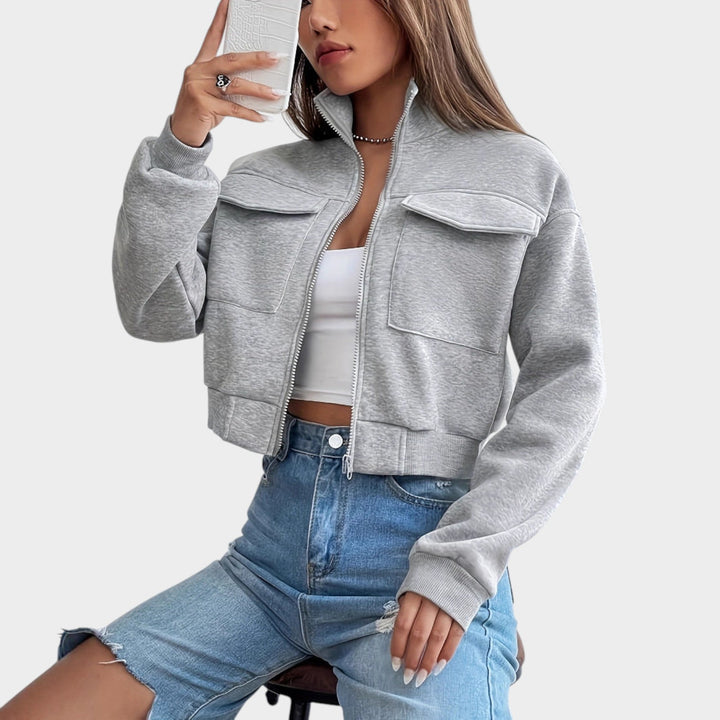 Women’s Jacket Cropped Zip Up Pocket Detail
