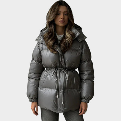 Women’s Puffer Jacket Adjustable Drawstring Waist Hooded