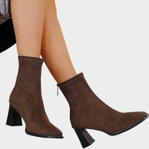 Women’s Suede Ankle Boots Block Heel Side Zipper Classic Style