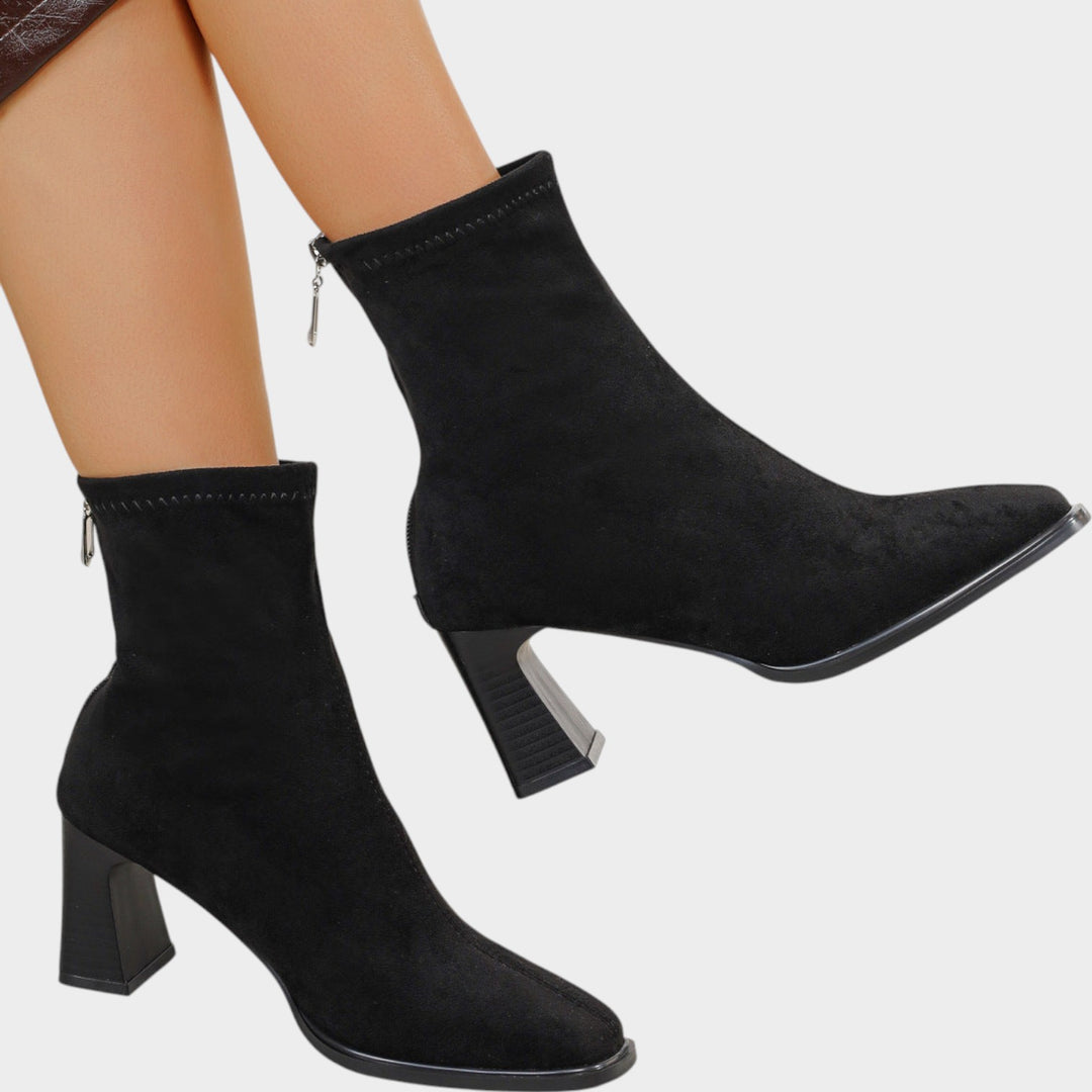 Women’s Suede Ankle Boots Block Heel Side Zipper Classic Style