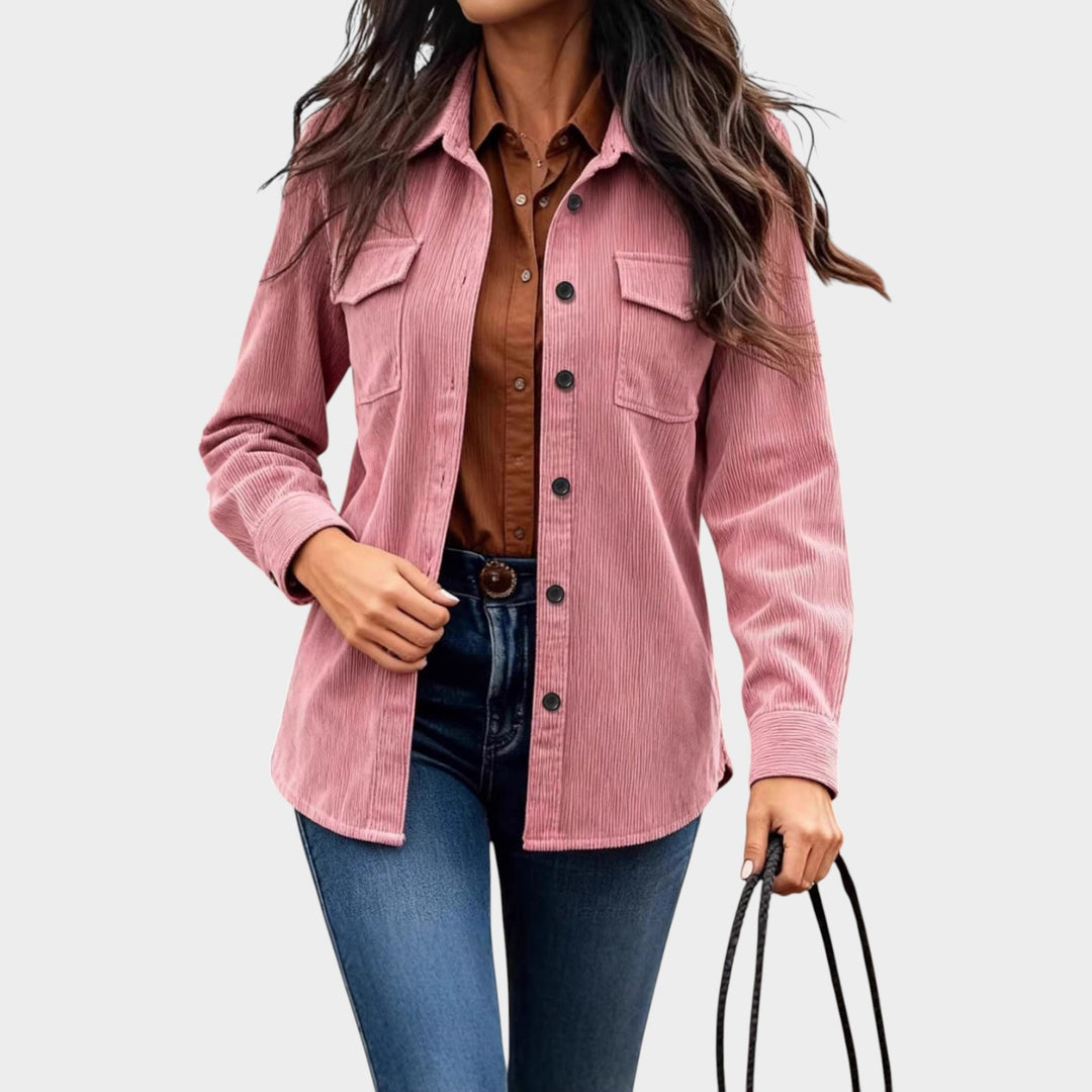 Women’s Corduroy Jacket Button Front Practical Chest Pockets