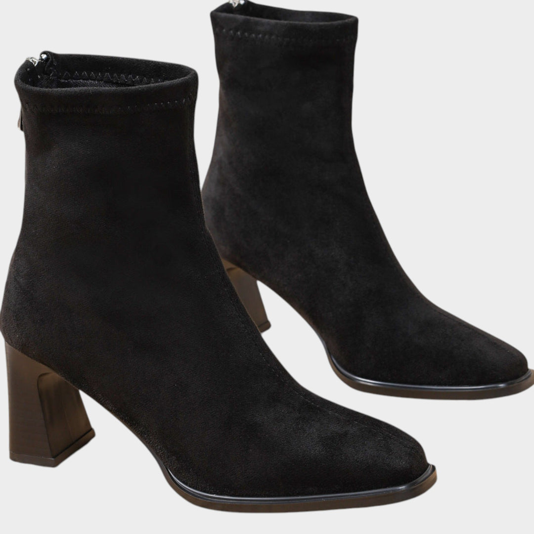 Women’s Suede Ankle Boots Block Heel Side Zipper Classic Style