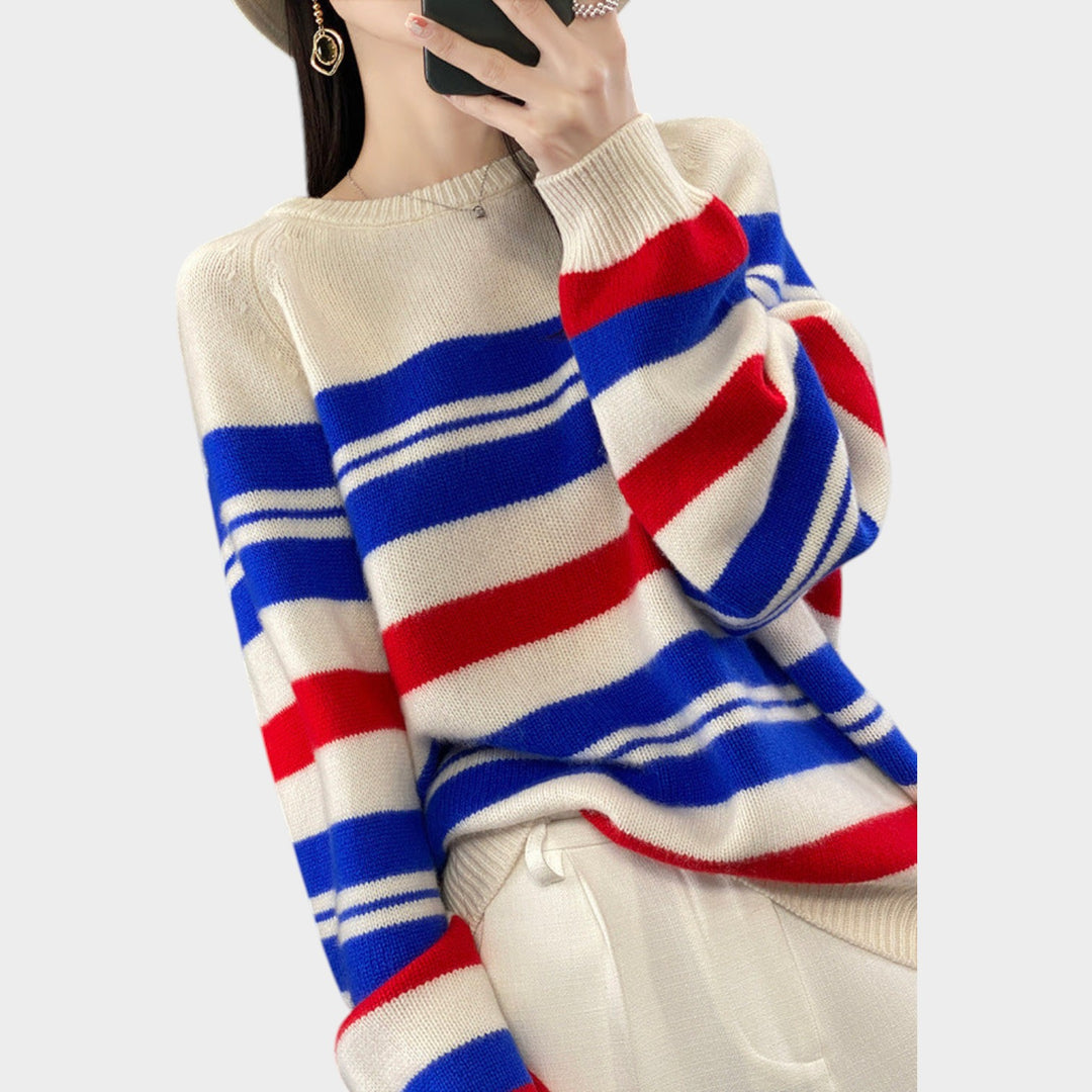 Women’s Striped Sweater Knit Crew Neck Oversized Fit