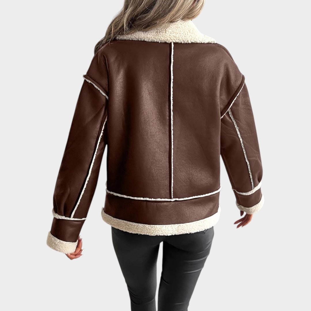 Women’s Leather Jacket Fleece Teddy Lined Zip Front