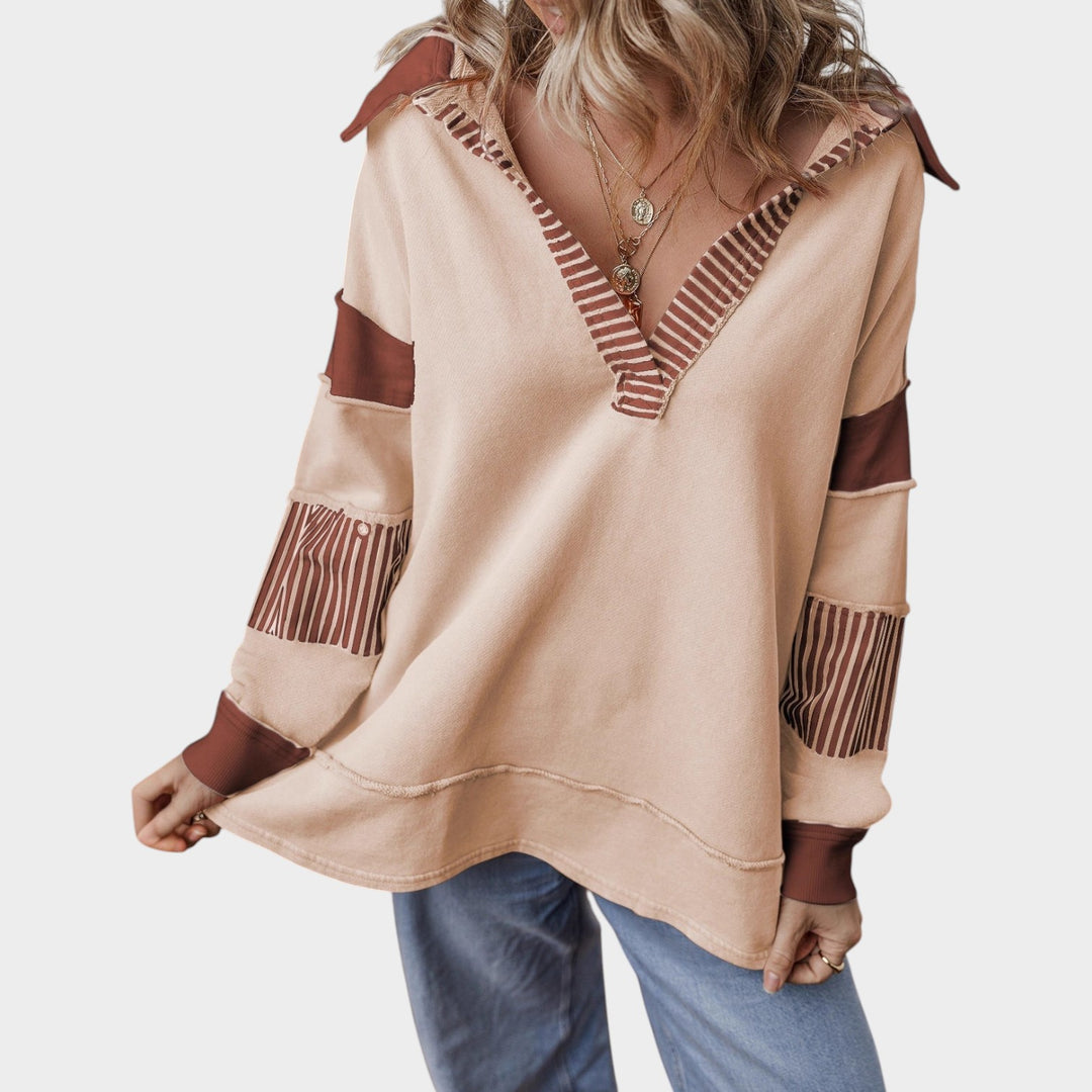 Women’s Striped Sweater Oversized V Neck