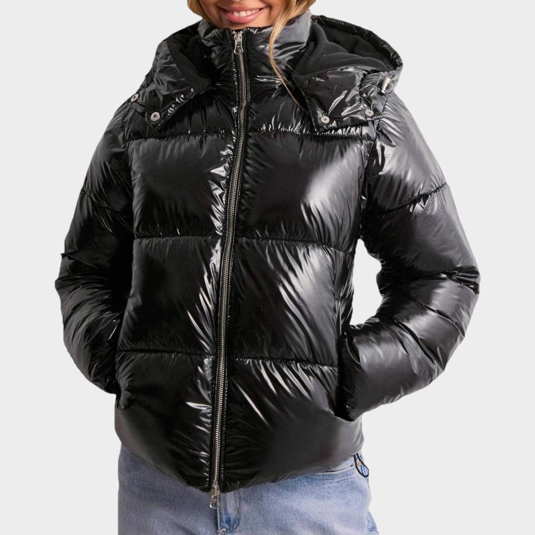 Women’s Puffer Jacket Quilted Adjustable Hood Zip Pockets Casual Style