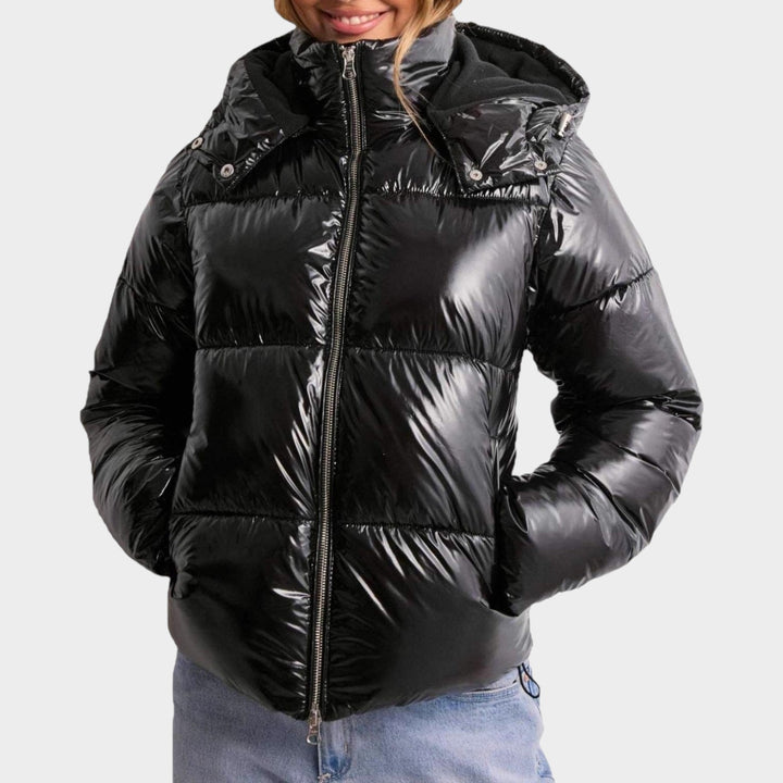 Women’s Puffer Jacket Quilted Adjustable Hood Zip Pockets Casual Style