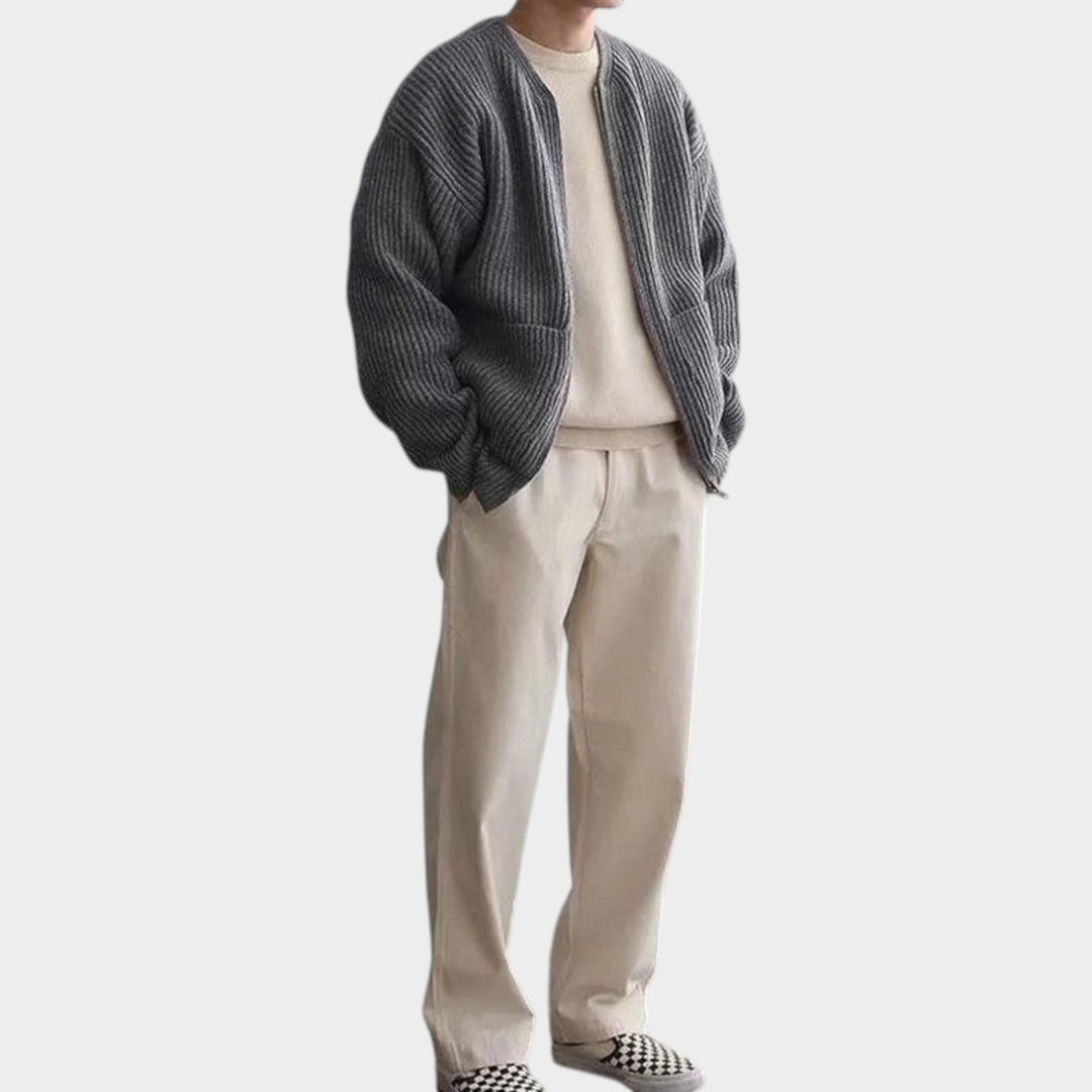 Stand Collar Full-Zip Knit | Cardigan