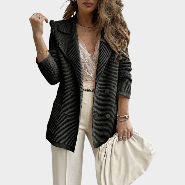 Women’s Blazer Knit Double Breasted Lapel Collar
