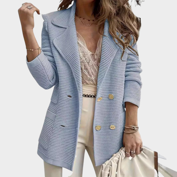 Women’s Blazer Knit Double Breasted Lapel Collar