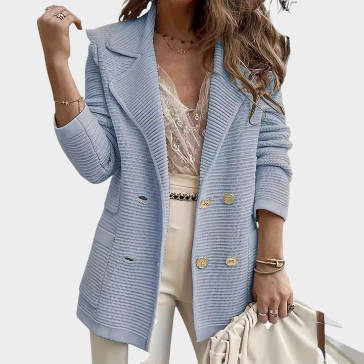 Women’s Knit Blazer Double Breasted Lapel Collar
