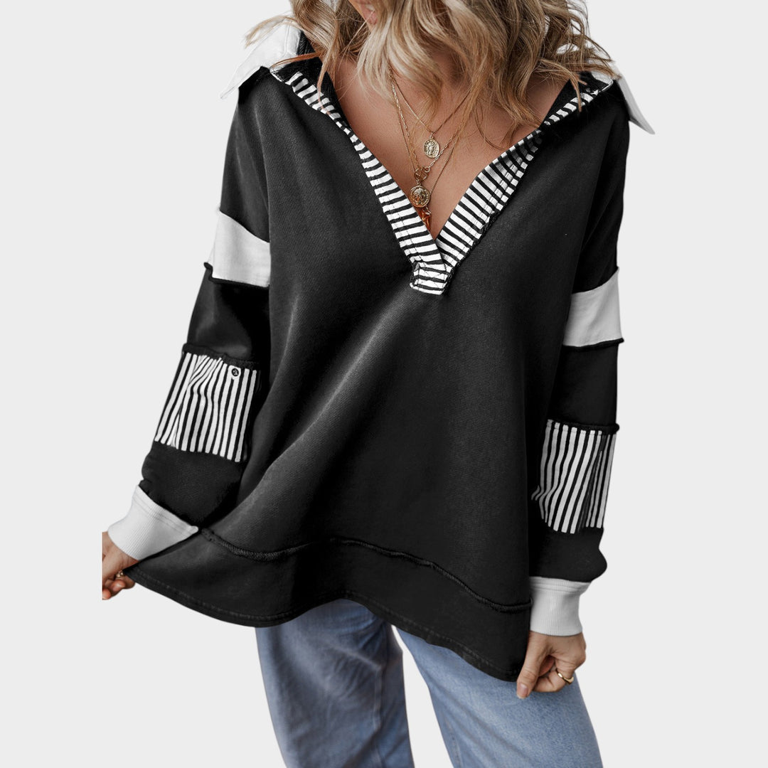 Women’s Knit Sweatshirt V Neck Striped Design