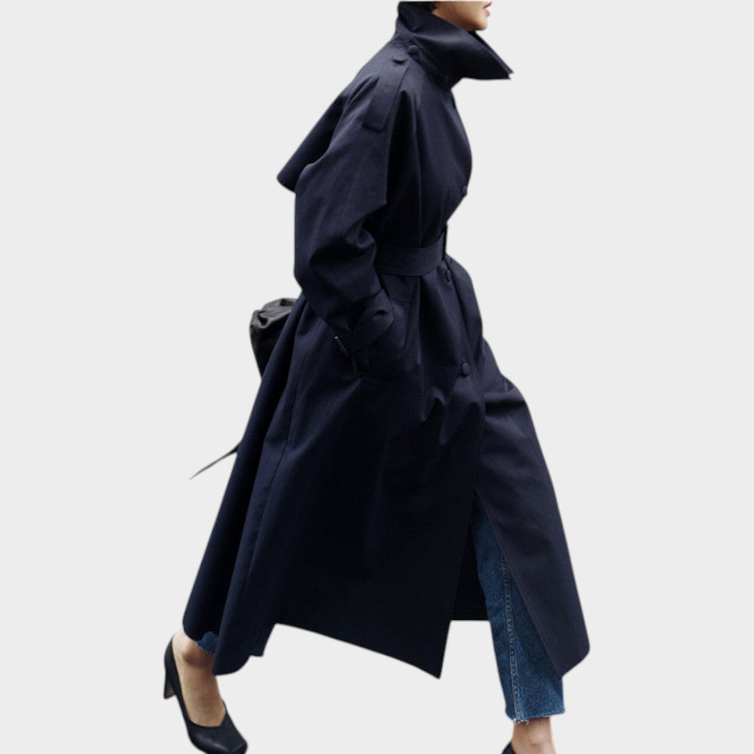 Women’s Trench Coat Casual Long Belted Button Front