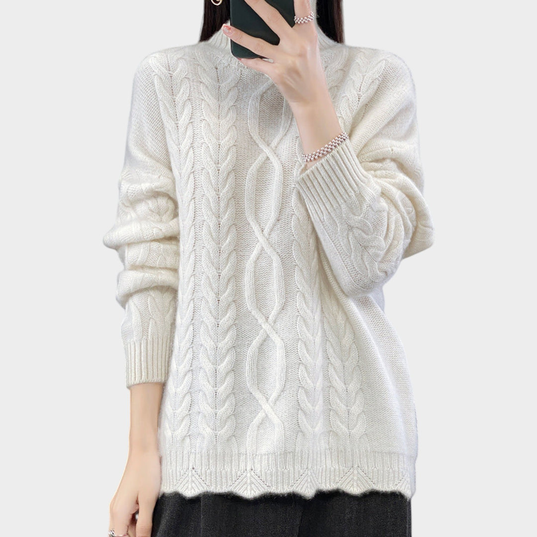 Women’s Cable Knit Sweater Oversized Crew Neck