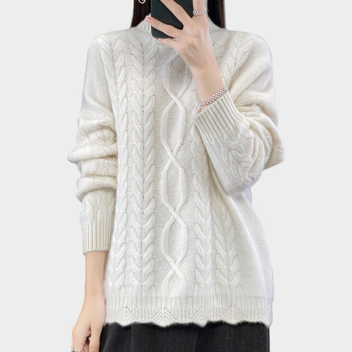 Women’s Cable Knit Sweater Oversized Crew Neck