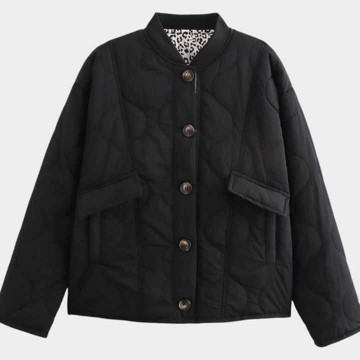 Women’s Quilted Jacket Casual Crew Neck Button Front Pocket