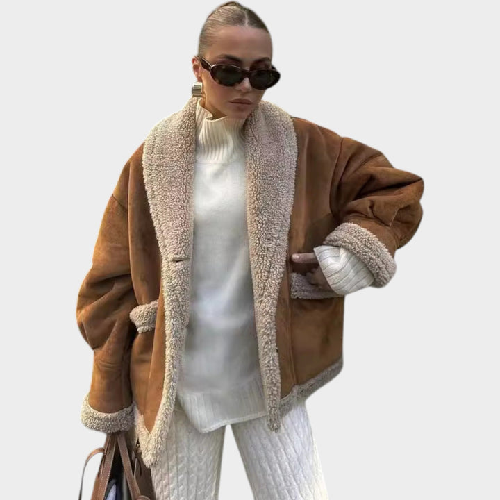 Women’s Sherpa Jacket Casual Suede Button Front
