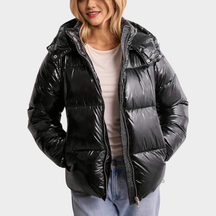Women’s Puffer Jacket Quilted Adjustable Hood Zip Pockets Casual Style