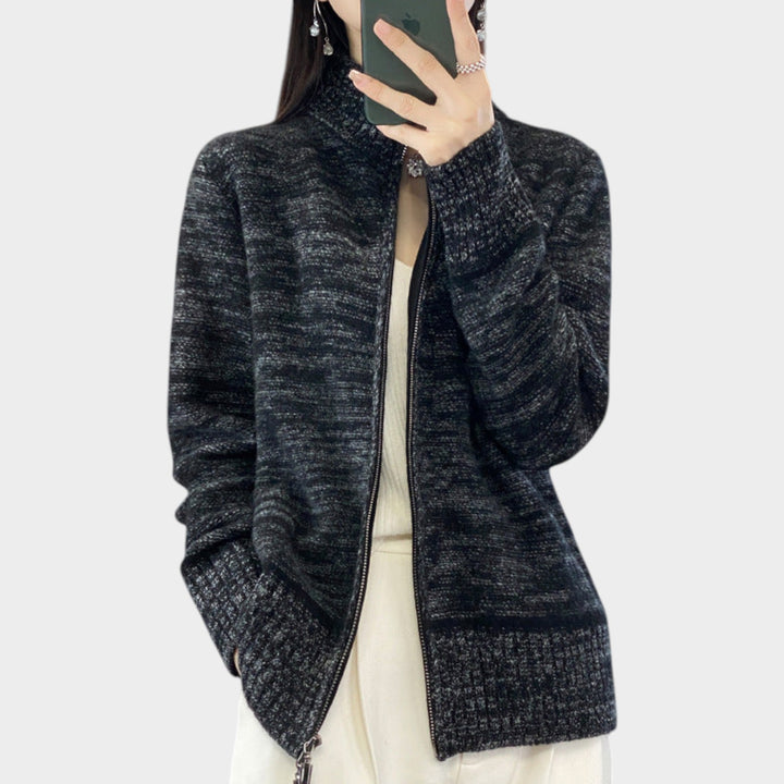 Women’s Knit Cardigan Zip Front Stand Collar