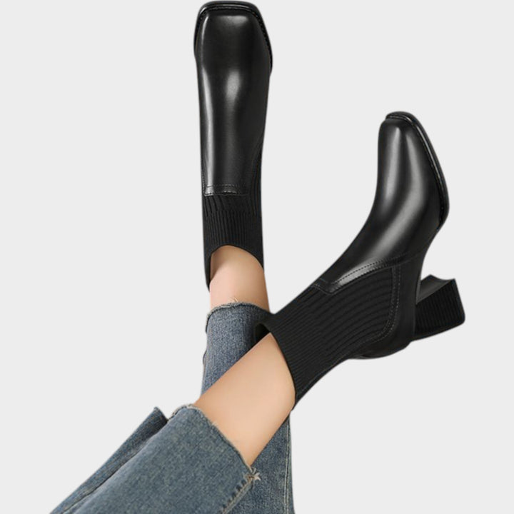 Women’s Ankle Boots Chunky Knit Insert Sturdy Heel