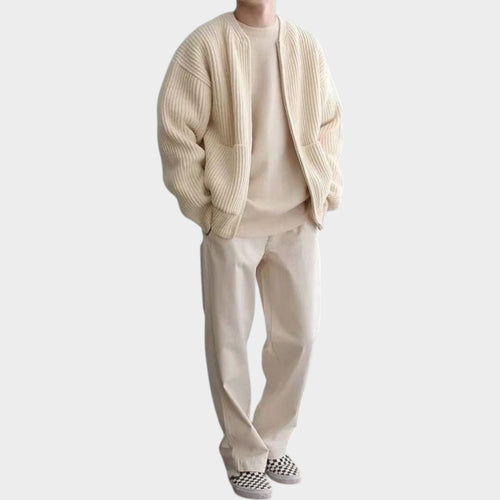 Stand Collar Full-Zip Knit | Cardigan