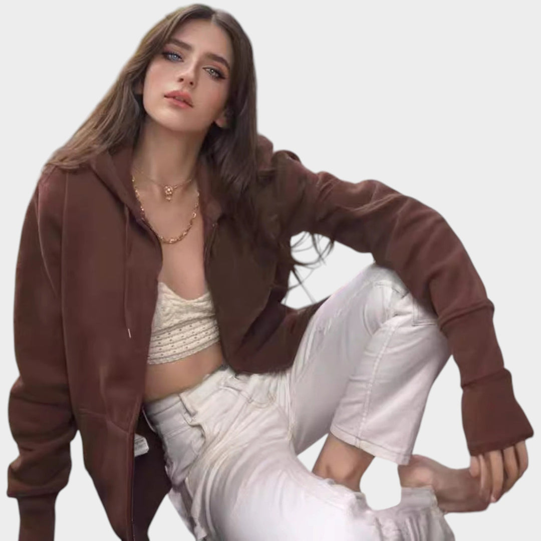 Women’s Zip Up Hoodie Jacket Loose Fit Ribbed Cuffs