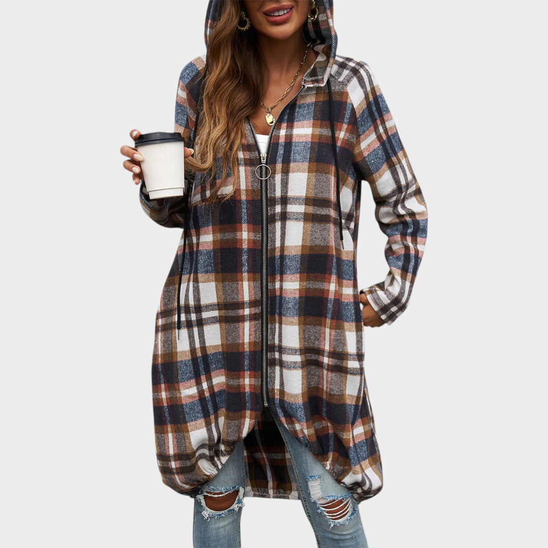 Women’s Plaid Coat Long Hooded Balloon Hem