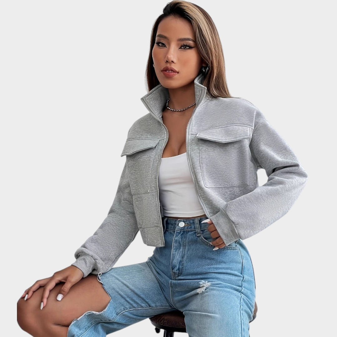 Women’s Jacket Cropped Zip Up Pocket Detail