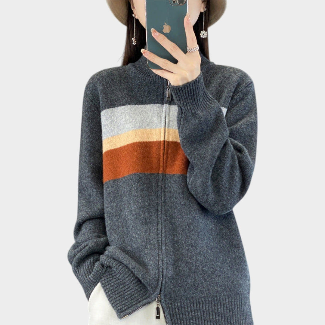 Women’s Zip Cardigan Striped Knit Casual Style