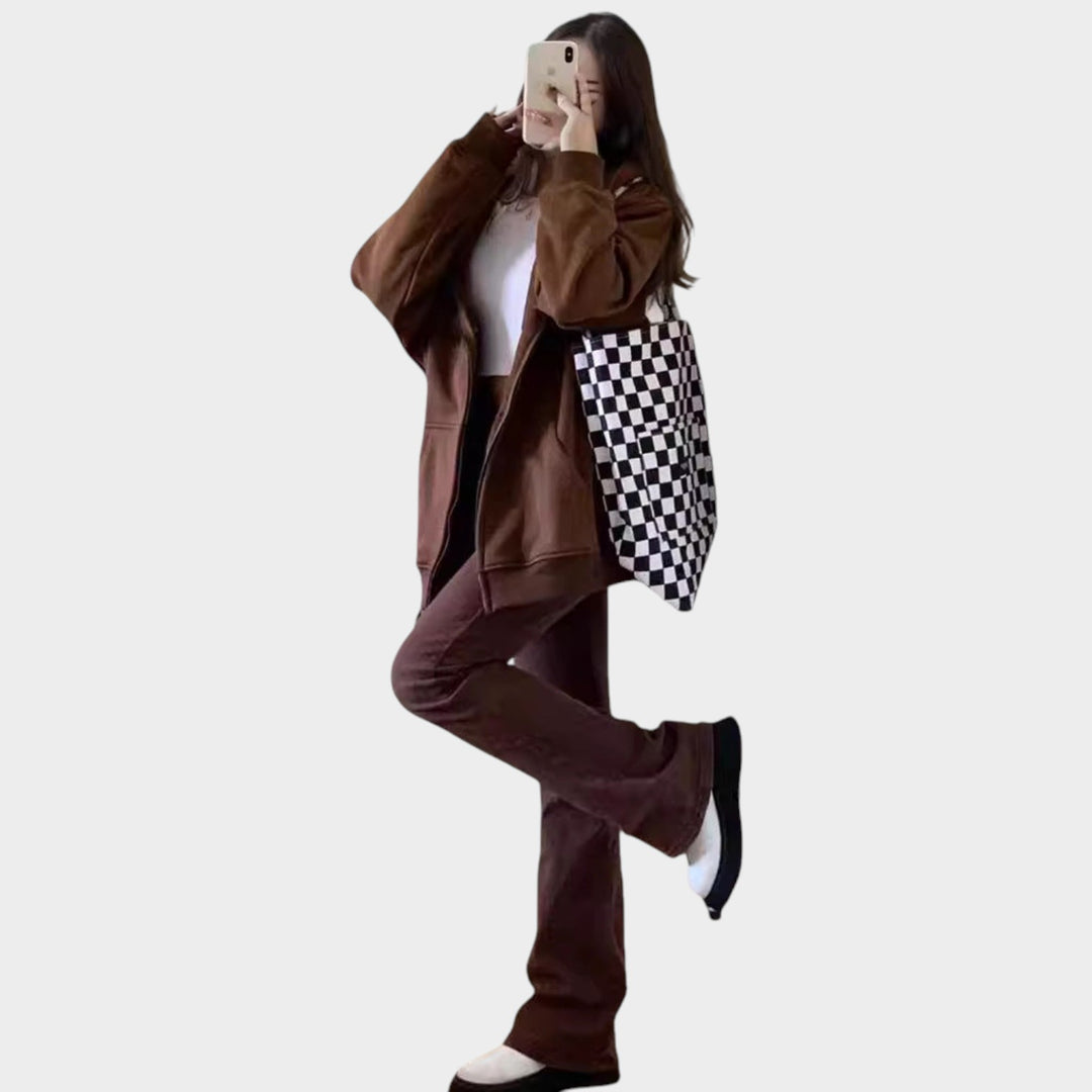 Women’s Zip Up Hoodie Jacket Loose Fit Ribbed Cuffs