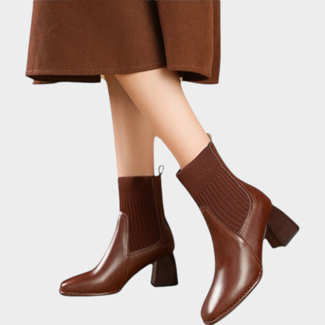 Women’s Ankle Boots Chunky Knit Insert Sturdy Heel