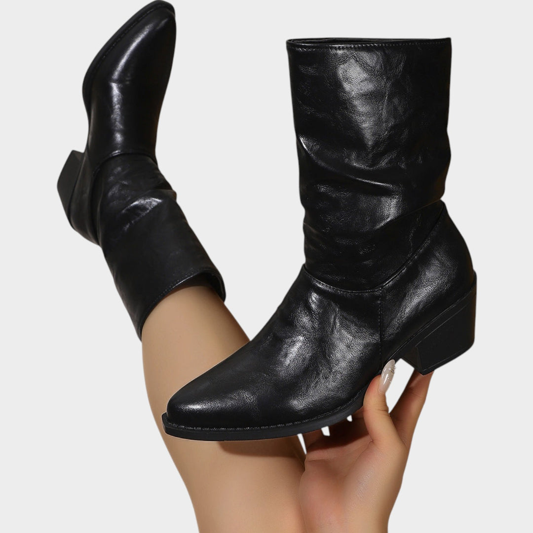 Women’s Slouch Ankle Boots Block Heel Easy Care Material