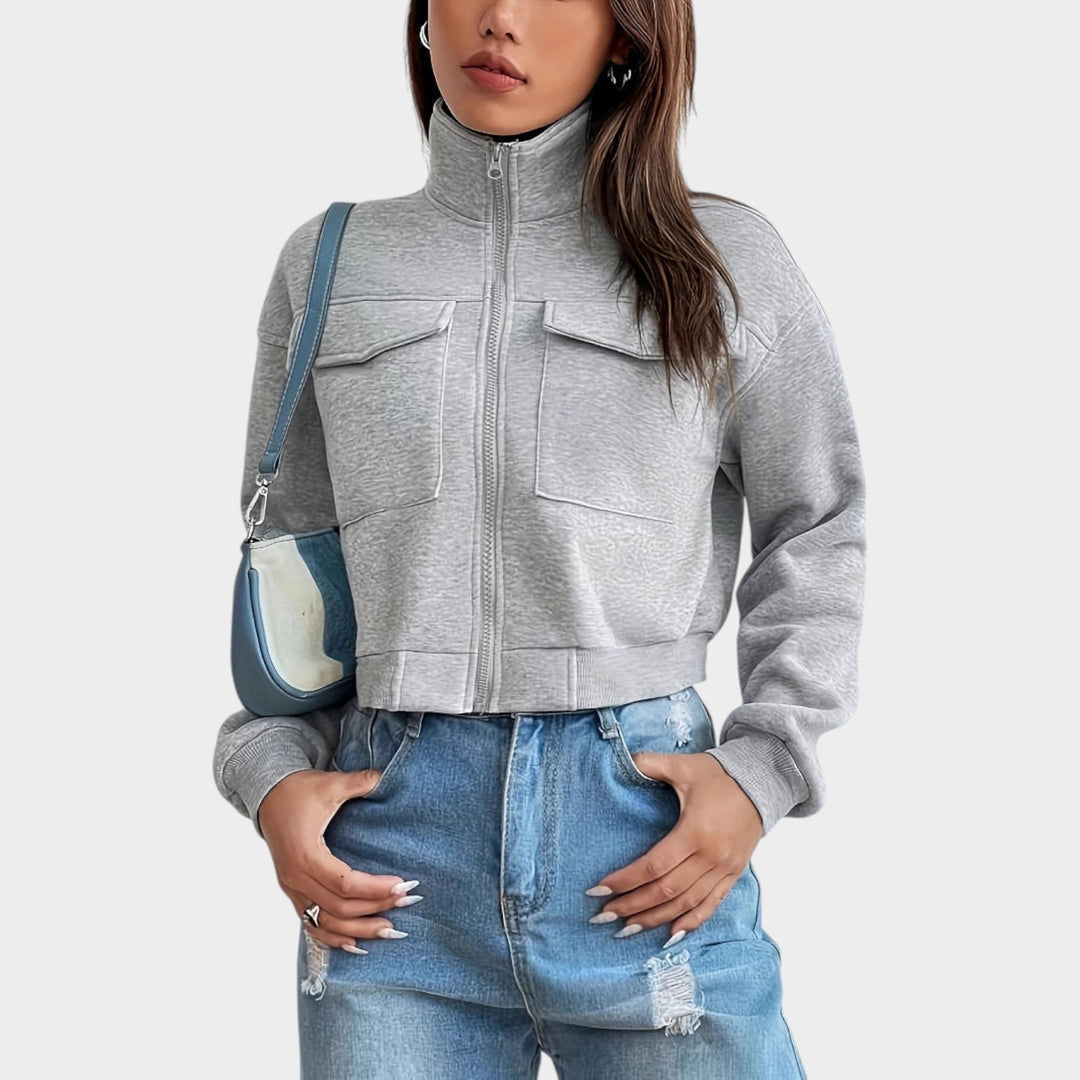 Women’s Jacket Cropped Zip Up Pocket Detail