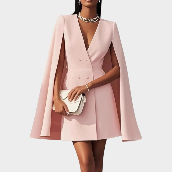 Women’s Blazer Dress | Elegant Double-Breasted Cape Mini for Party &amp; Formal Events