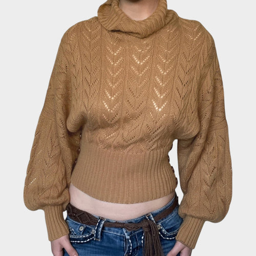 Women's Knit Turtleneck Sweater Cropped Long Sleeve Button Details