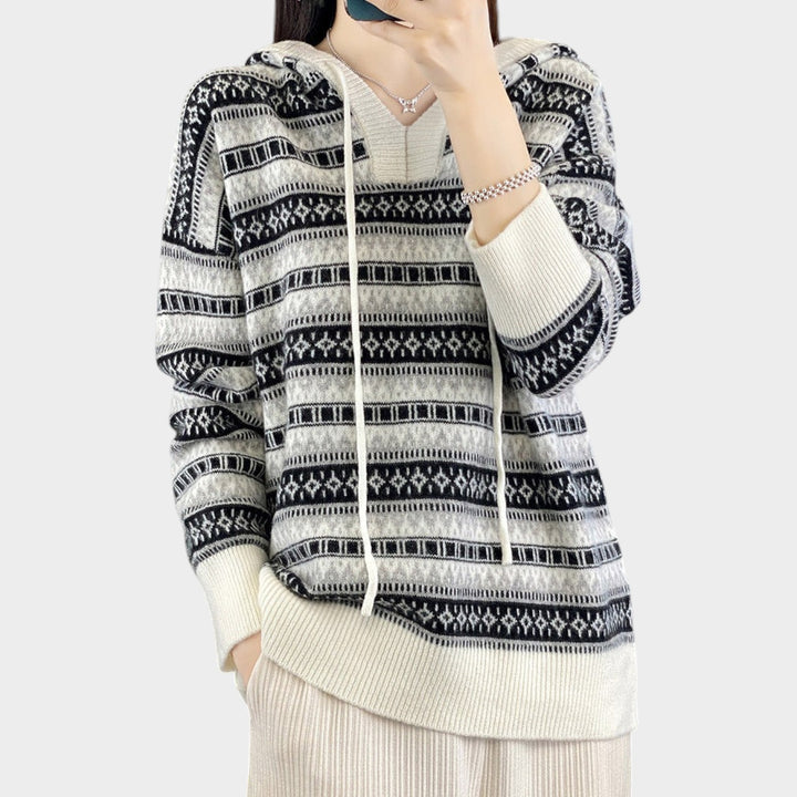 Women’s Knit V Neck Hoodie Oversized Relaxed Fit