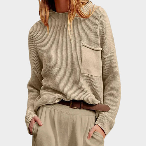 Women’s Crew Neck Sweater Pocket Detail Casual Fit