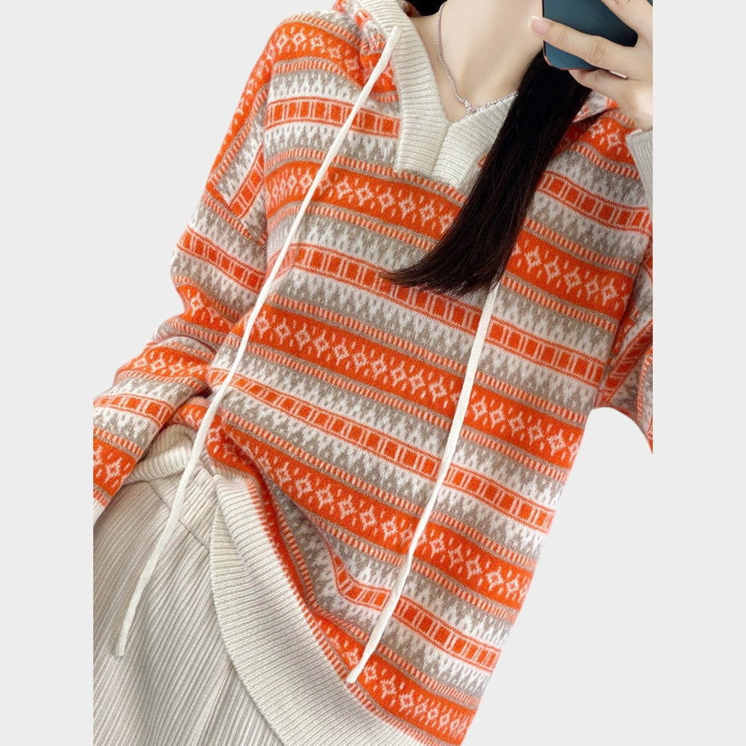 Women’s Knit V Neck Hoodie Oversized Relaxed Fit