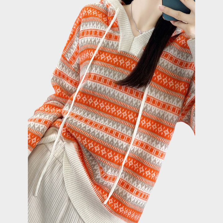 Women’s Knit V Neck Hoodie Oversized Relaxed Fit