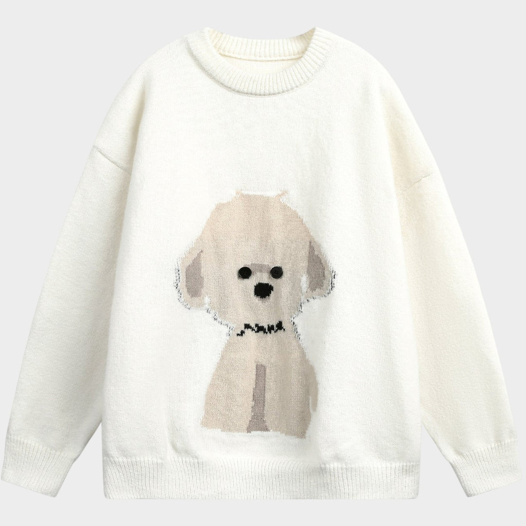 Women’s Knit Sweater Dog Graphic Oversized Crew Neck